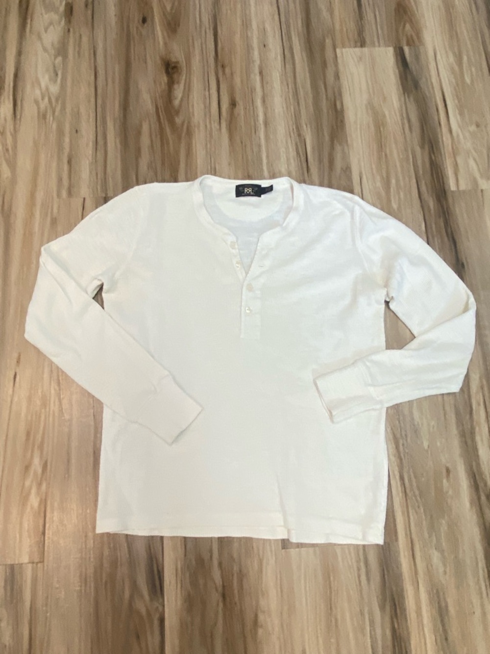DOUBLE RRL RALPH LAUREN HENLEY WAFFLE KNIT THERMAL LONG SLEEVE CREAM MENS SIZE 3